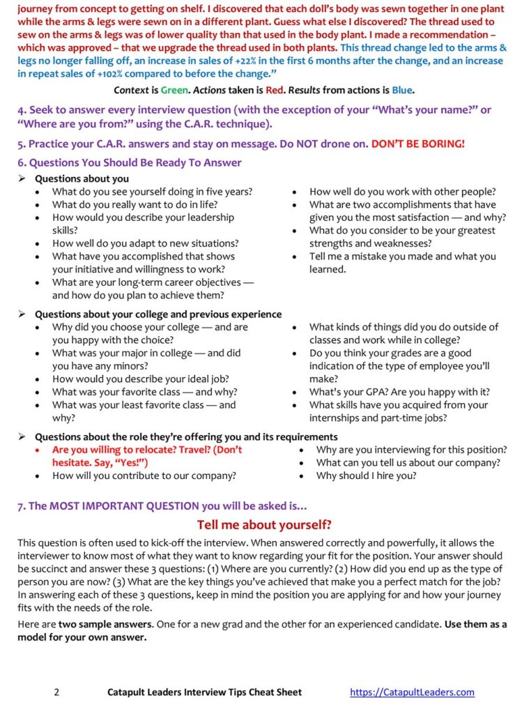 Catapult Leaders Interview Tips Cheat Sheet 2-4