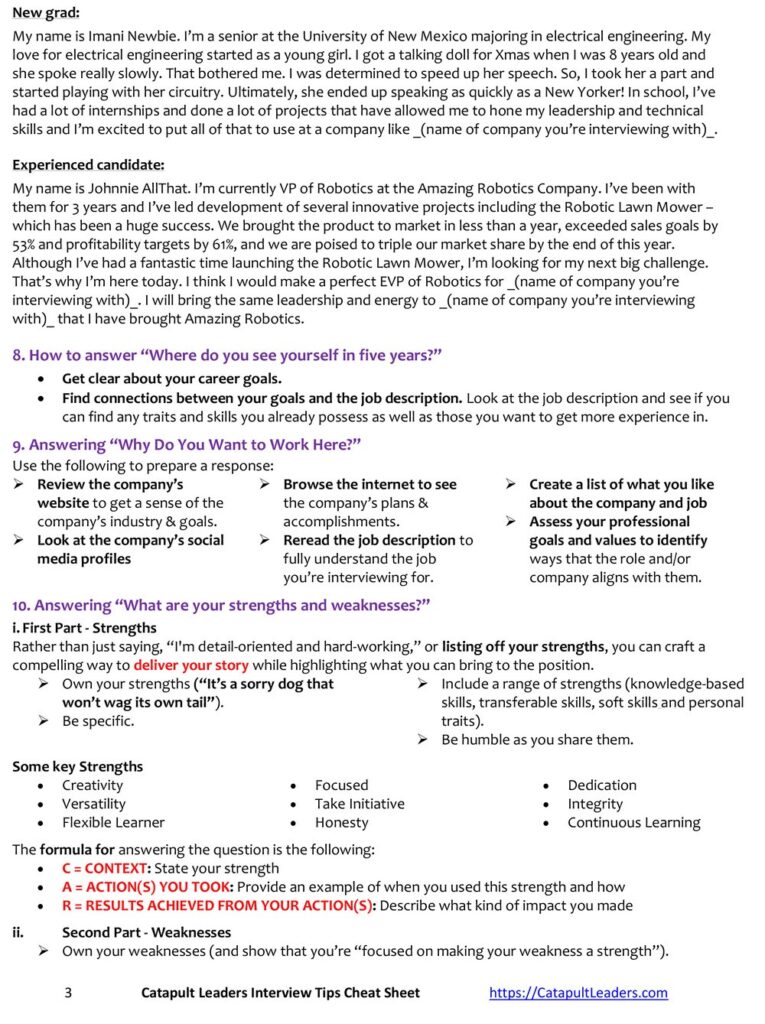 Catapult Leaders Interview Tips Cheat Sheet 3-4