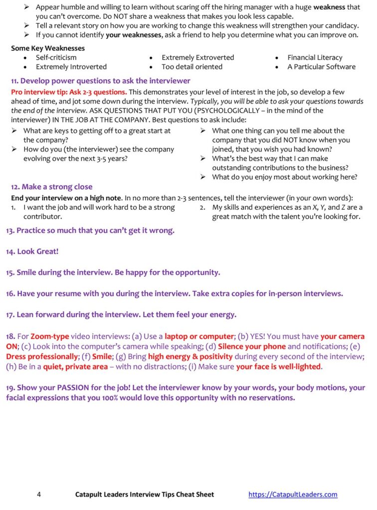 Catapult Leaders Interview Tips Cheat Sheet 4-4
